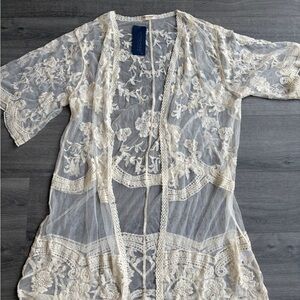 Embroidered Floral Butterfly Kimono Cover Up Cardigan NWT